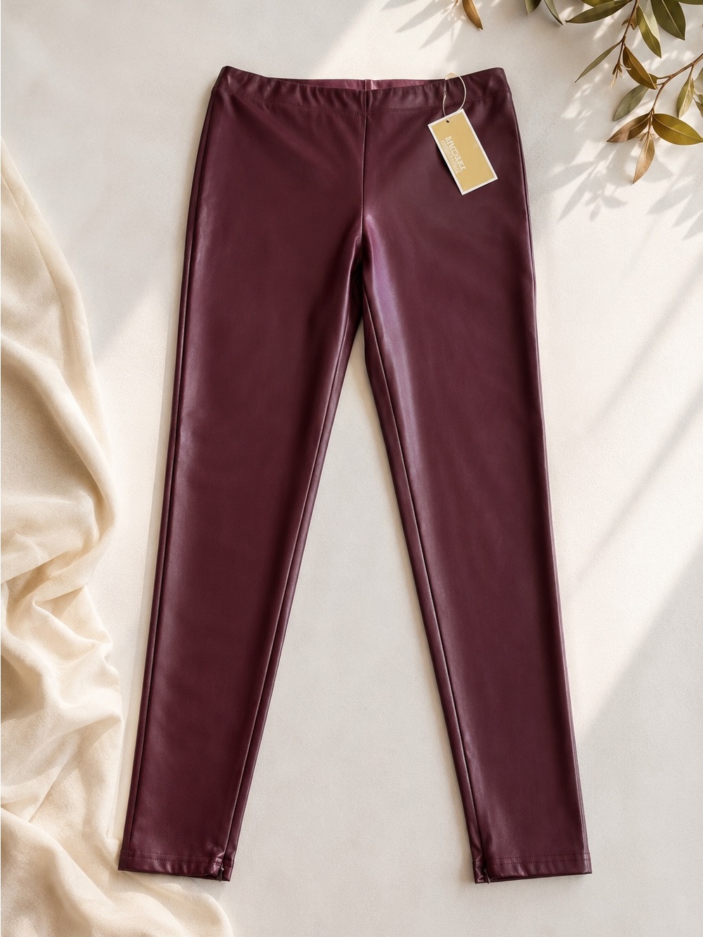 Michael Kors Burgundy Faux Leather Leggings